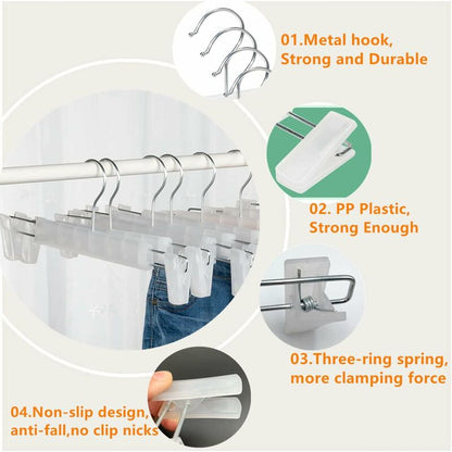 10 Pack Skirt Hangers, Trouser Hangers, With 2 Adjustable Non-Slip Clips, For Hanging Pants, Socks, Skirts - Translucent - Image 3