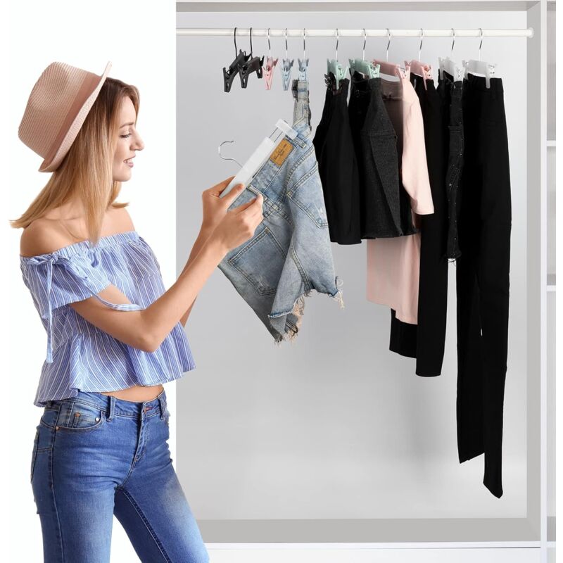 10 Pack Skirt Hangers, Trouser Hangers, With 2 Adjustable Non-Slip Clips, For Hanging Pants, Socks, Skirts - Translucent - Image 4