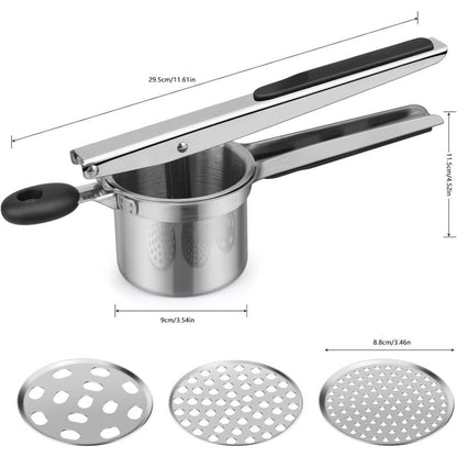 Potato Masher, Manual Potato Masher With 3 Interchangeable Discs, Professional Stainless Steel Manual Masher, Ideal For - Image 2