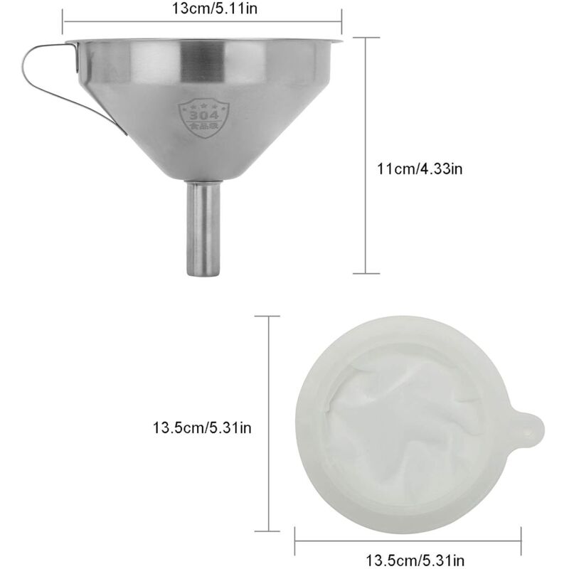 5" Food Grade Stainless Steel Kitchen Funnel With Removable 200 Mesh Filter And Handle Strainer Funnel For Oils, Juice, - Image 2
