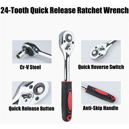 12 Piece 6.35Mm Ratchet Wrench Set, Mechanics Tool Kit & Sockets With Quick Release Reversible Ratchet Handle & - Image 2