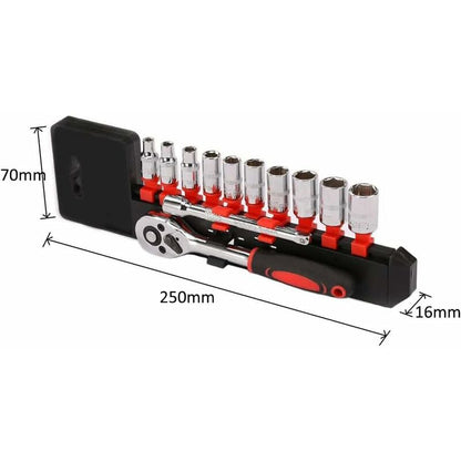 12 Piece 6.35Mm Ratchet Wrench Set, Mechanics Tool Kit & Sockets With Quick Release Reversible Ratchet Handle & - Image 4