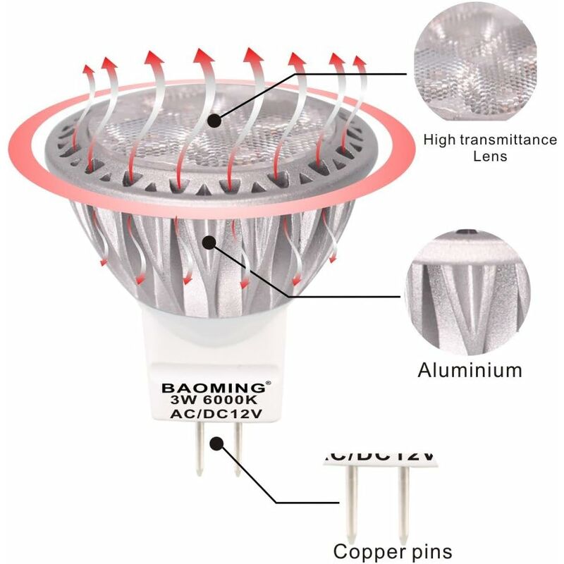 LED Bulb Mr11 Gu4 Spotlight 3W 12 Volt Super Bright Equal To 35W Halogen Bulb 280Lm 30° Beam Angle Cool White 6000K - Image 3