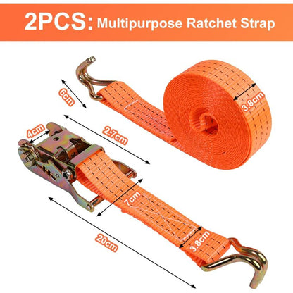 2 Pieces Ratchet Strap With Hooks, Length 6 M, Width 3.8 Mm, Ratchet Tie Down Strap, Tensioning Straps, Supporting A - Image 2