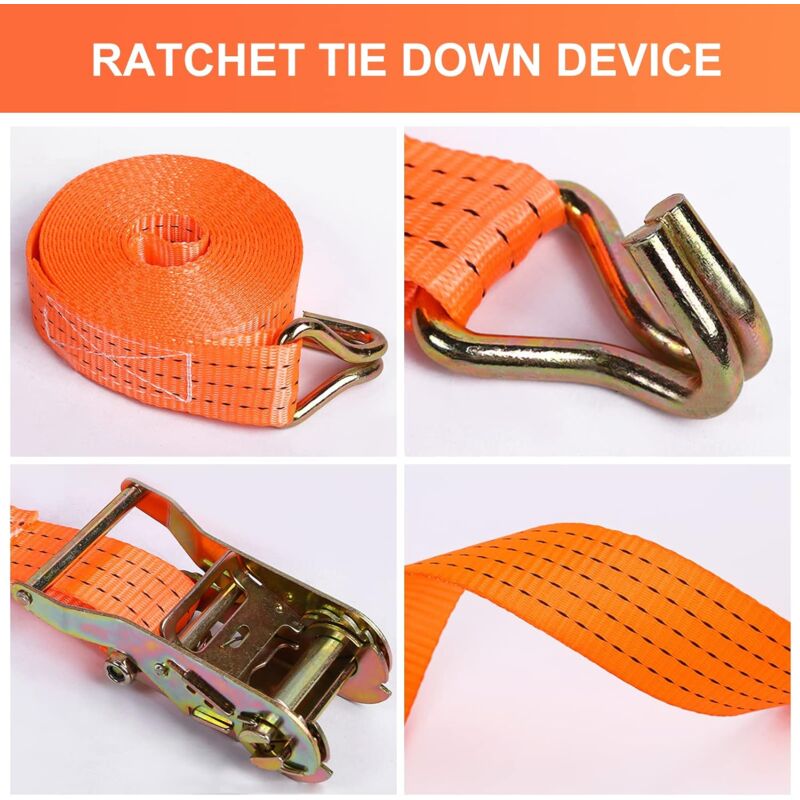 2 Pieces Ratchet Strap With Hooks, Length 6 M, Width 3.8 Mm, Ratchet Tie Down Strap, Tensioning Straps, Supporting A - Image 3