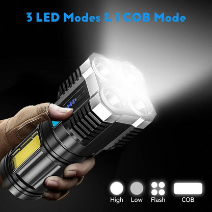 Super Bright LED Torches, Usb Rechargeable Torch With Side Light 4 Modes Cob Powerful Lumens For Outdoor Camping Torch - Image 2