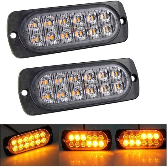 2 pcs 12 LED Amber Strobe Brake Light, 12V 24V LED Light Bar For Offroad Vehicle Car Van Boat Trailer Caravan, 3000K