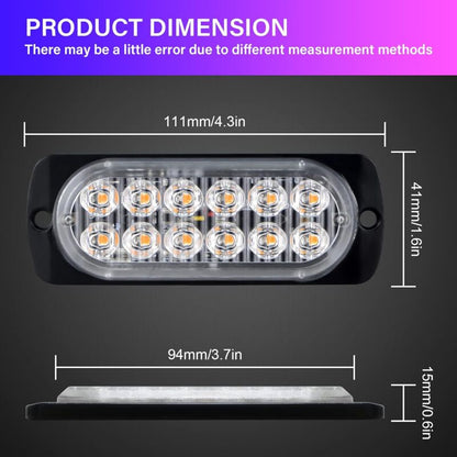 2 pcs 12 LED Amber Strobe Brake Light, 12V 24V LED Light Bar For Offroad Vehicle Car Van Boat Trailer Caravan, 3000K - Image 2