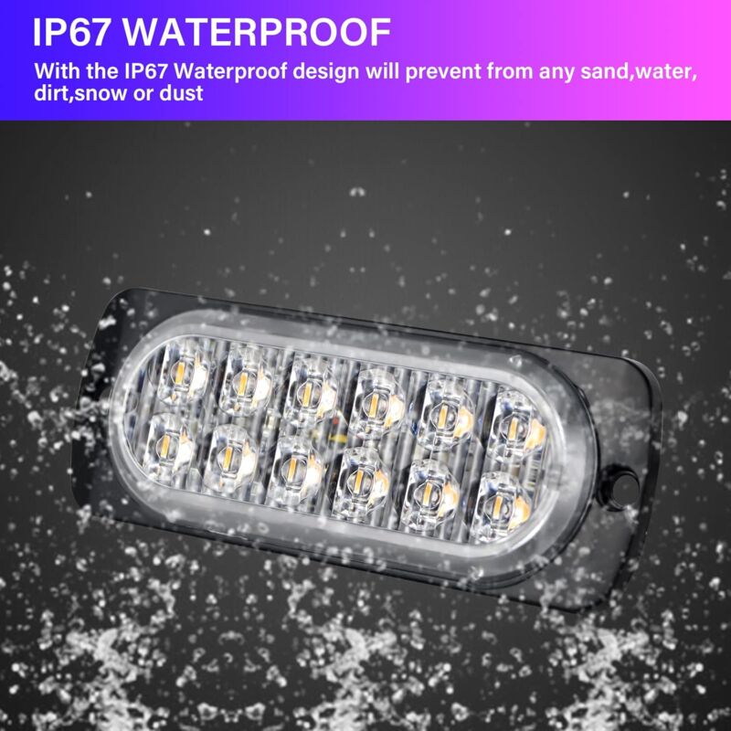 2 pcs 12 LED Amber Strobe Brake Light, 12V 24V LED Light Bar For Offroad Vehicle Car Van Boat Trailer Caravan, 3000K - Image 3