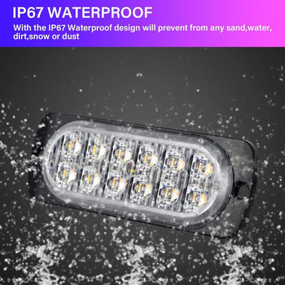 2 pcs 12 LED Amber Strobe Brake Light, 12V 24V LED Light Bar For Offroad Vehicle Car Van Boat Trailer Caravan, 3000K - Image 3