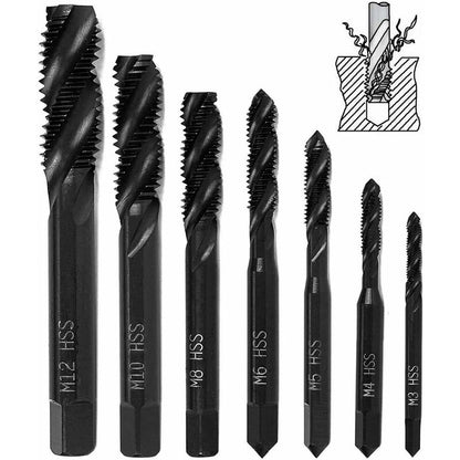 7 pcs Nitride Spiral Point Thread Taps, Hss 6542 Metric Machine Taper Shank Thread Tapping Tool M3 M4 M5 M6 M8 M10 M12