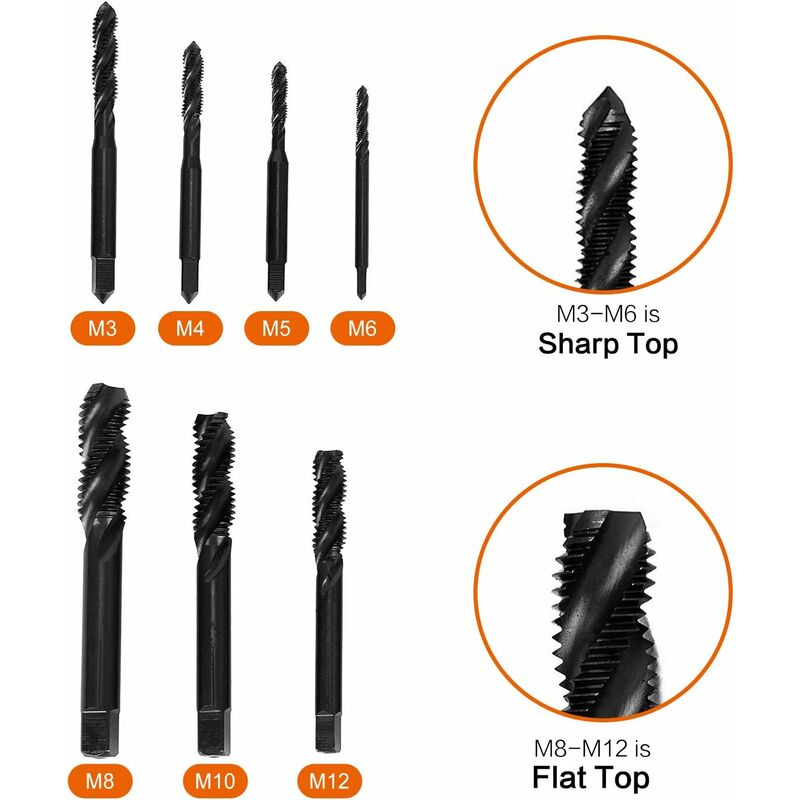 7 pcs Nitride Spiral Point Thread Taps, Hss 6542 Metric Machine Taper Shank Thread Tapping Tool M3 M4 M5 M6 M8 M10 M12 - Image 2