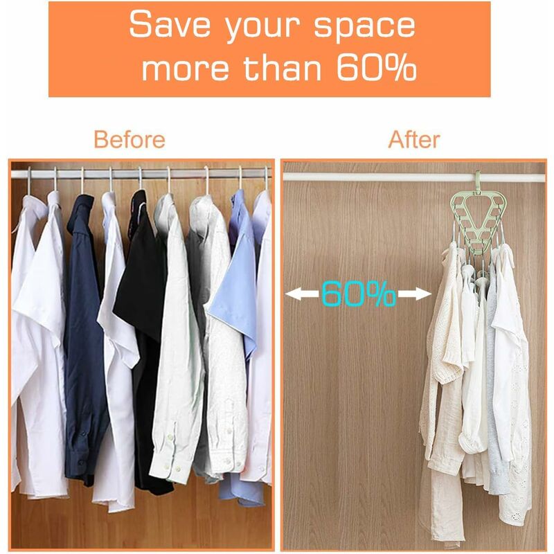 Magic Hanger Organizer, Space Saving Multi-Function Coat Rack Hangers, 9 Hole Triangle Multifunctional Non-Slip Hanger, - Image 3