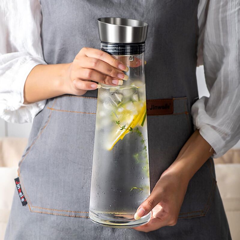 Glass Carafe, 1 Liter Leak Proof Glass Carafe With Stainless Steel Flip Lid For Water, Milk, Juice And Lemonade - Image 4