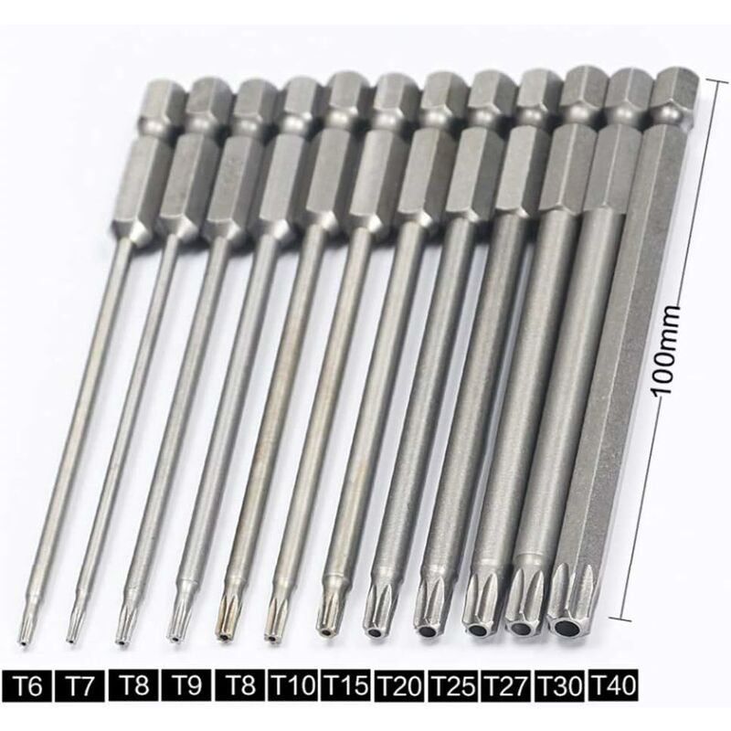 11 Piece Long Torx Screwdriver Bit Set - Magnetic Bits - 1/4" Hex Shank - Sizes T6 To T40 - 100Mm Length - Image 2