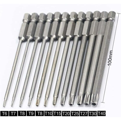 11 Piece Long Torx Screwdriver Bit Set - Magnetic Bits - 1/4" Hex Shank - Sizes T6 To T40 - 100Mm Length - Image 2