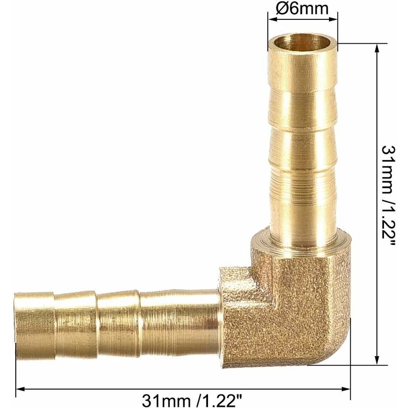 Map 2 pcs 6Mm Brass Barbed Hose Barb Fitting 90 Degree Elbow Tube Coupler - Image 2
