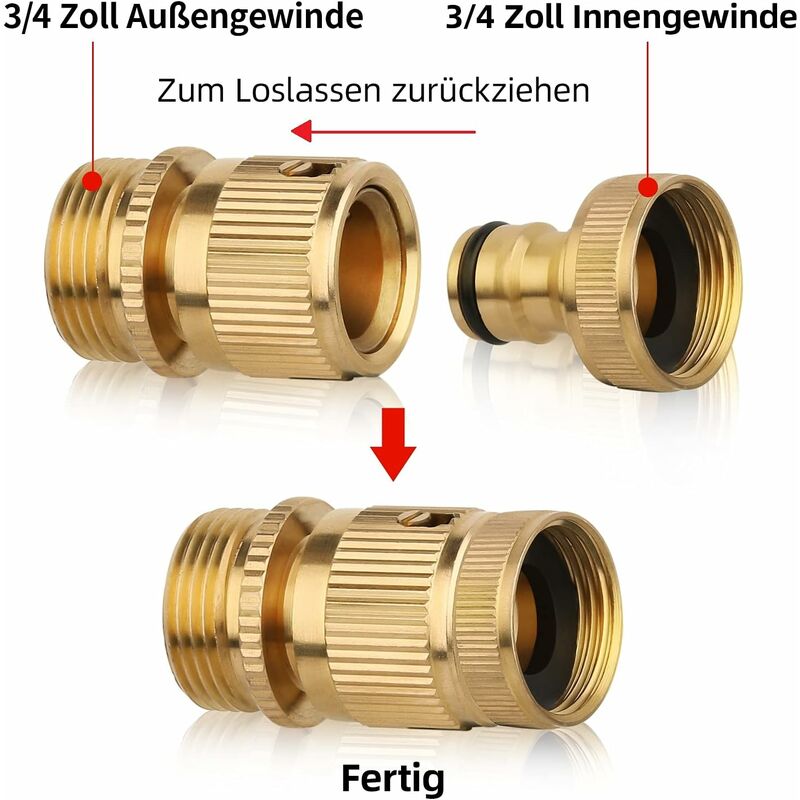 2 pcs 3/4 Inch Brass Quick Connect Garden Hose Connectors - Image 2