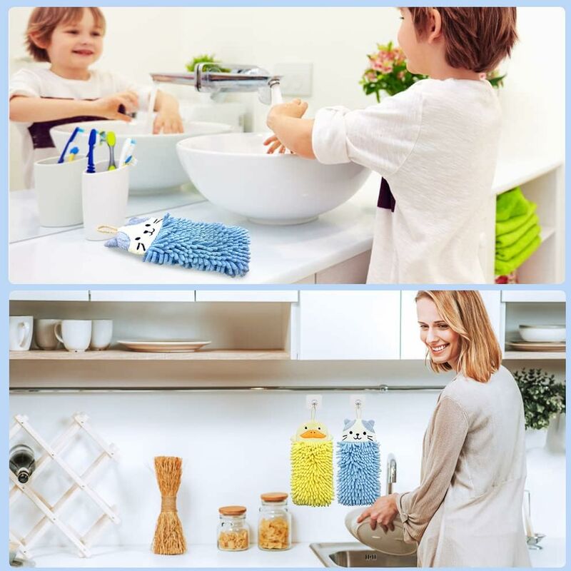 Cute Animal Hanging Hand Towel, Soft And Plush Microfiber Towel Quick Dry Absorbent Towels With Hanging Loop For - Image 2