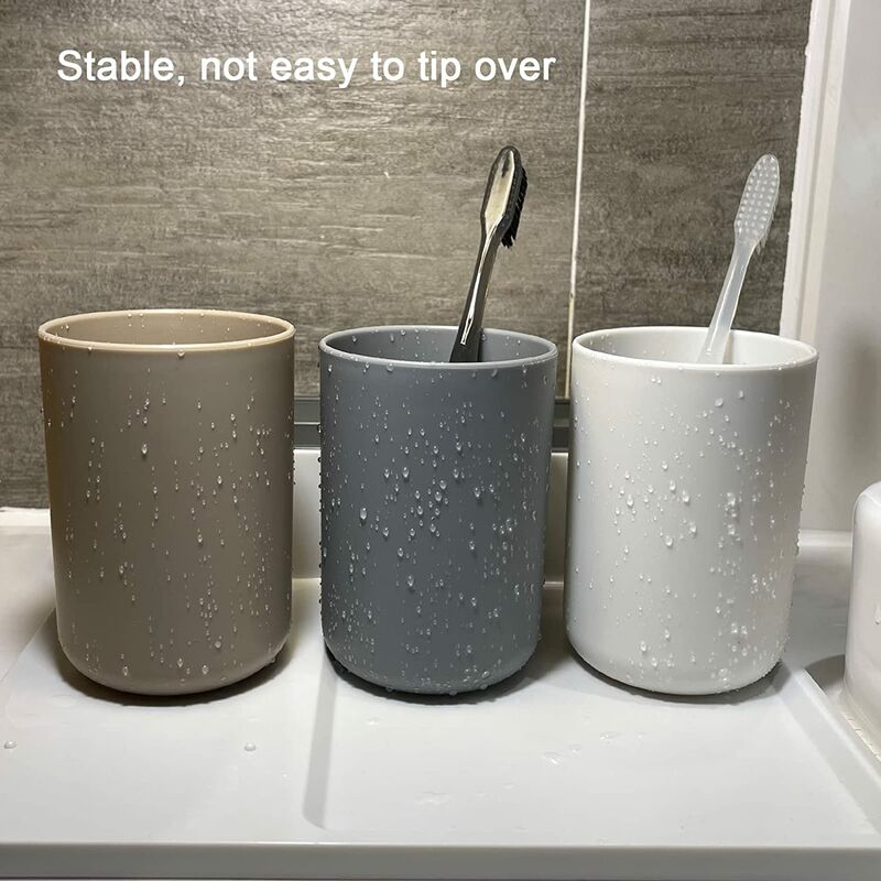 Bathroom Tumbler, Toothbrush Holder, 3 pcs Set, Food Grade Plastic, Absolutely Unbreakable (White, Gray, Brown) - Image 2