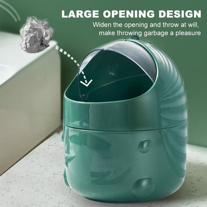 Mini Desktop Trash Can With Lid For Bathroom Kitchen Office Cartoon Style Portable Green - Image 3