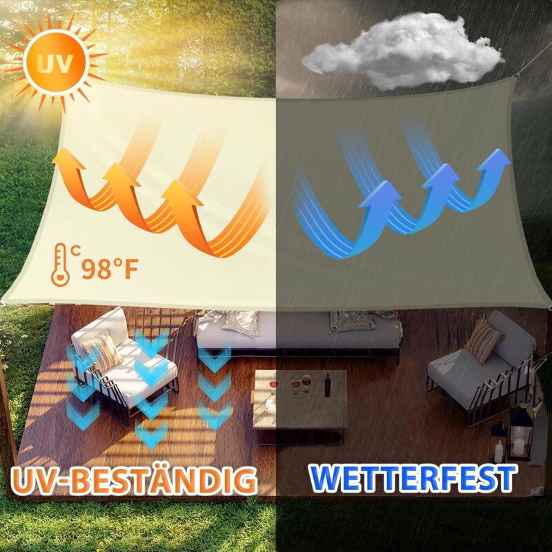 Sun Shade Sail Rectangular Sunshade, Water Repellent, Sunshade For Patio, Garden, Balcony, Polyester Fabric 300 X 400 - Image 3