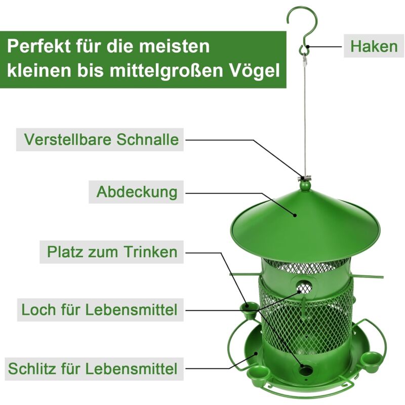 27Cm Hanging Bird Feeder, Outdoor Waterproof Hummingbird Lantern Feeder, 2.5L Weatherproof Large Capacity Seed - Image 4