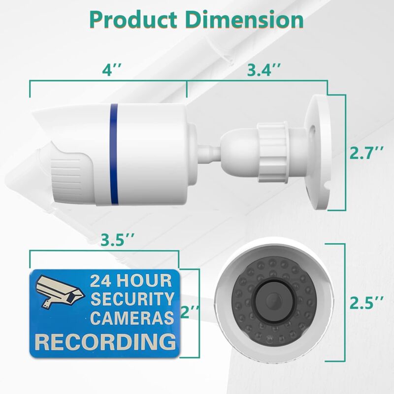 Dummy Dome Camera Simulated Fake Cctv Security Indoor Outdoor With LED Light, Security Alert Warning Sticker, 4 Pack, - Image 2