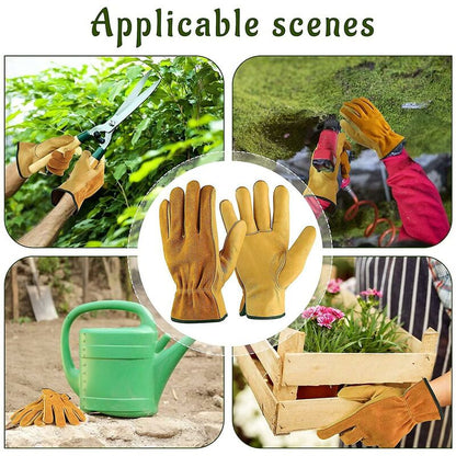 Cowhide Work Gloves, For Drivers, Diy, Gardening, Storage, Farm Work, Multifunctional (L, Yellow) - Image 2