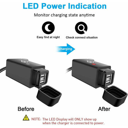 Waterproof Motorcycle Usb Charger With Switch 5V Dual Ports - Image 2