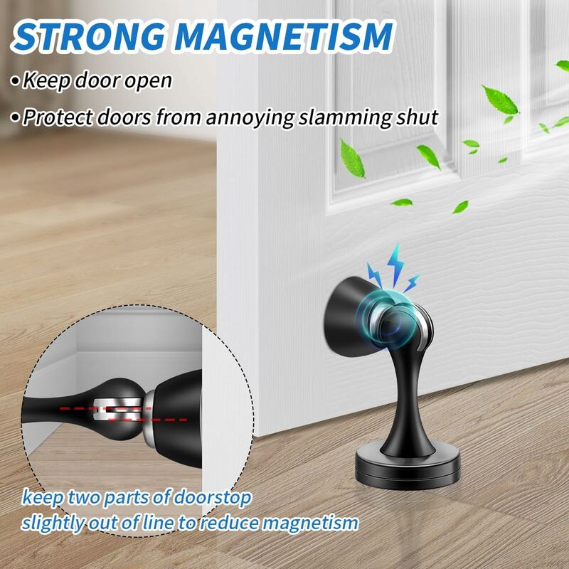 Magnetic Door Stop Brushed Stainless Steel Satin Nickel Black Floor Mounted For Bedroom Bathroom Kitchen Office - Image 2
