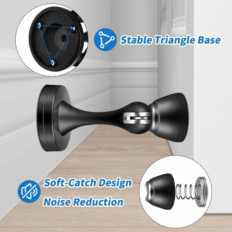 Magnetic Door Stop Brushed Stainless Steel Satin Nickel Black Floor Mounted For Bedroom Bathroom Kitchen Office - Image 3