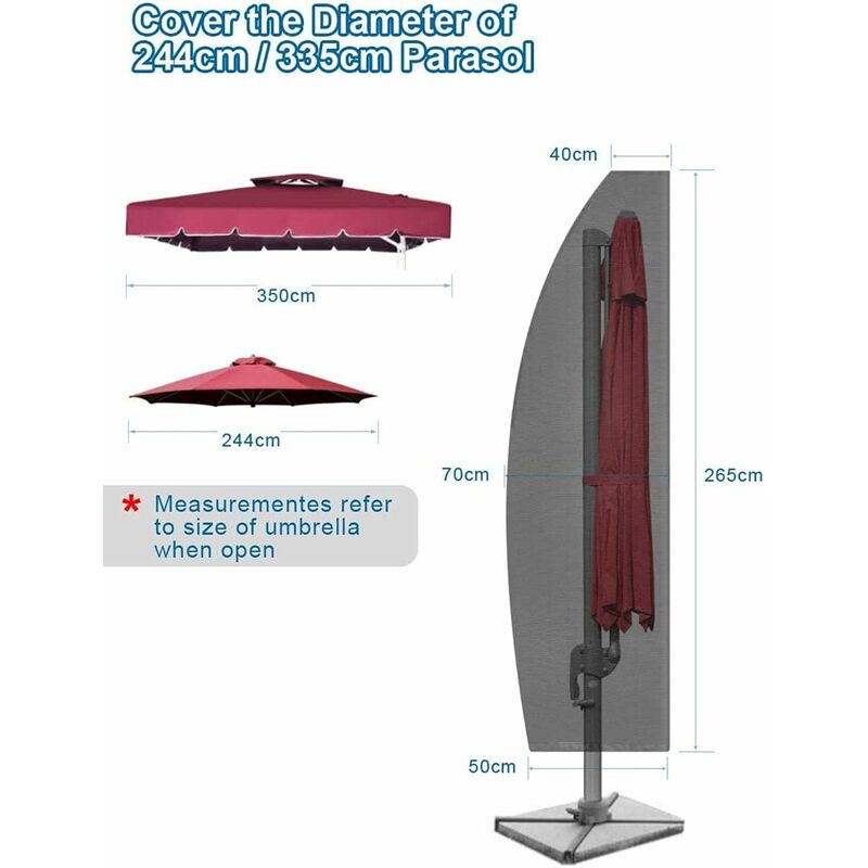 Parasol Cover, Parasol Cover, Waterproof Garden Umbrella Cover, 265X40/70/50Cm/Anti-Uv, Wind, Discoloration, For - Image 3