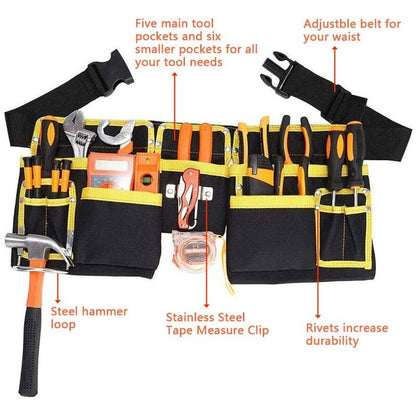 Tool Belt With 11 Pockets, Waterproof Oxford Fabric Tool Holder With Adjustable Straps, For Electricians, Carpenters, - Image 2
