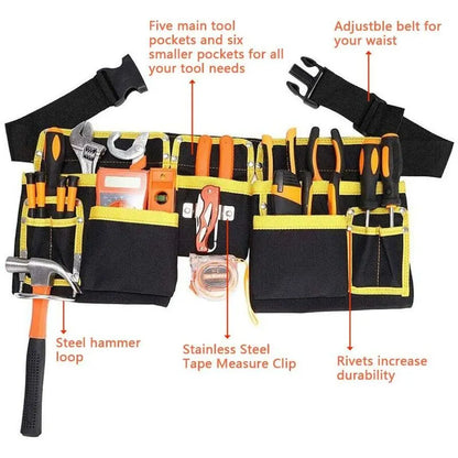 Tool Belt With 11 Pockets, Waterproof Oxford Fabric Tool Holder With Adjustable Straps, For Electricians, Carpenters, - Image 2