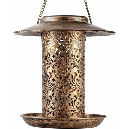Solar Bird Feeder Metal, Outdoor Bird Feeder Lantern Bird Feeder Waterproof Bird Feeder Wild Bird Food Dispenser - Image 2