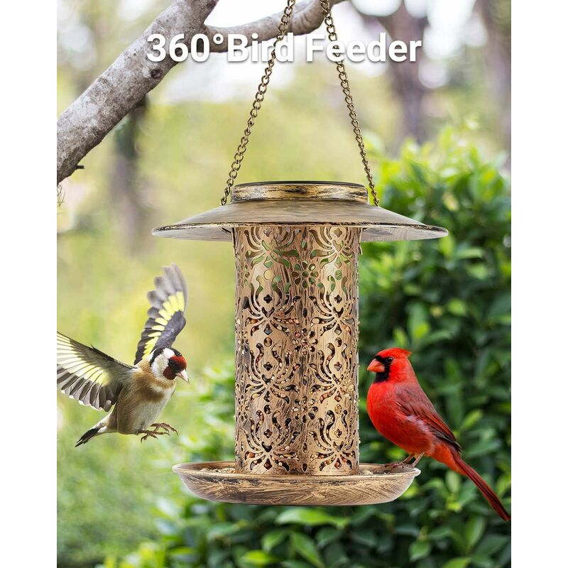 Solar Bird Feeder Metal, Outdoor Bird Feeder Lantern Bird Feeder Waterproof Bird Feeder Wild Bird Food Dispenser - Image 3