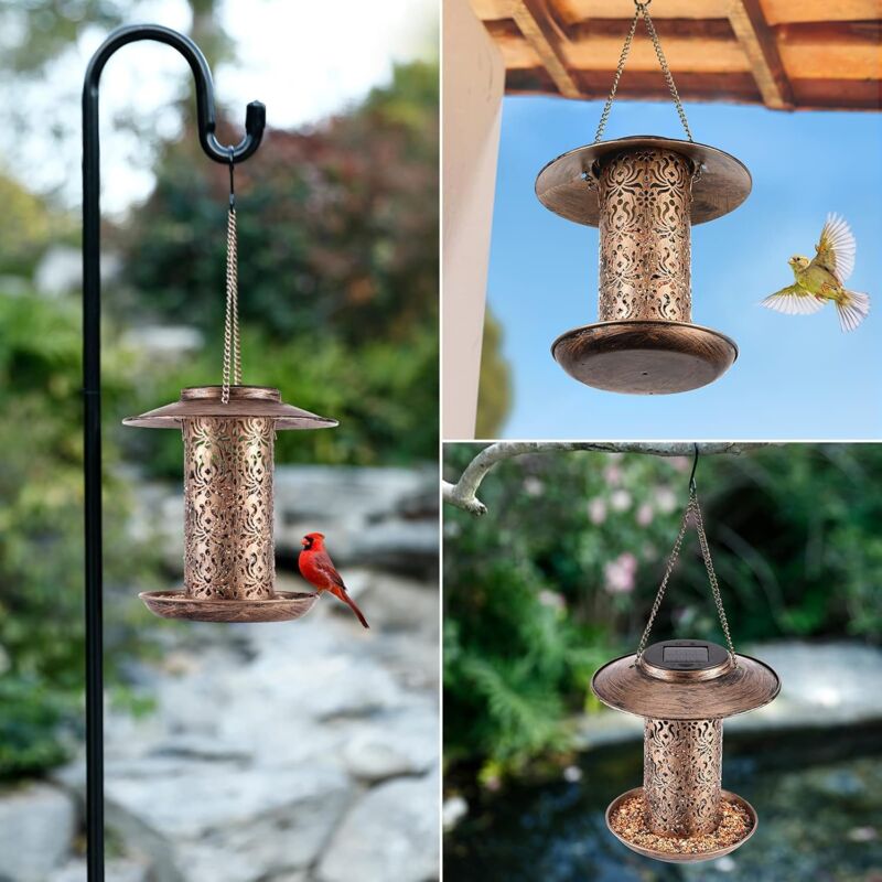 Solar Bird Feeder Metal, Outdoor Bird Feeder Lantern Bird Feeder Waterproof Bird Feeder Wild Bird Food Dispenser - Image 4