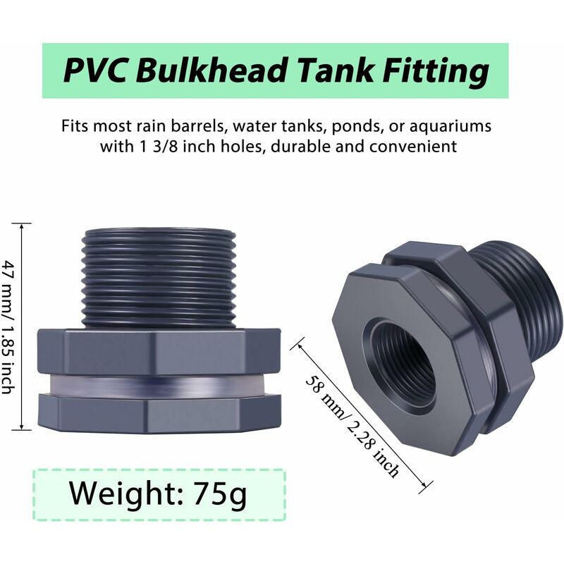 2-Piece Pvc Bulkhead Fitting For Rain Barrels, Aquariums, Water Tanks (3/4") - Image 2