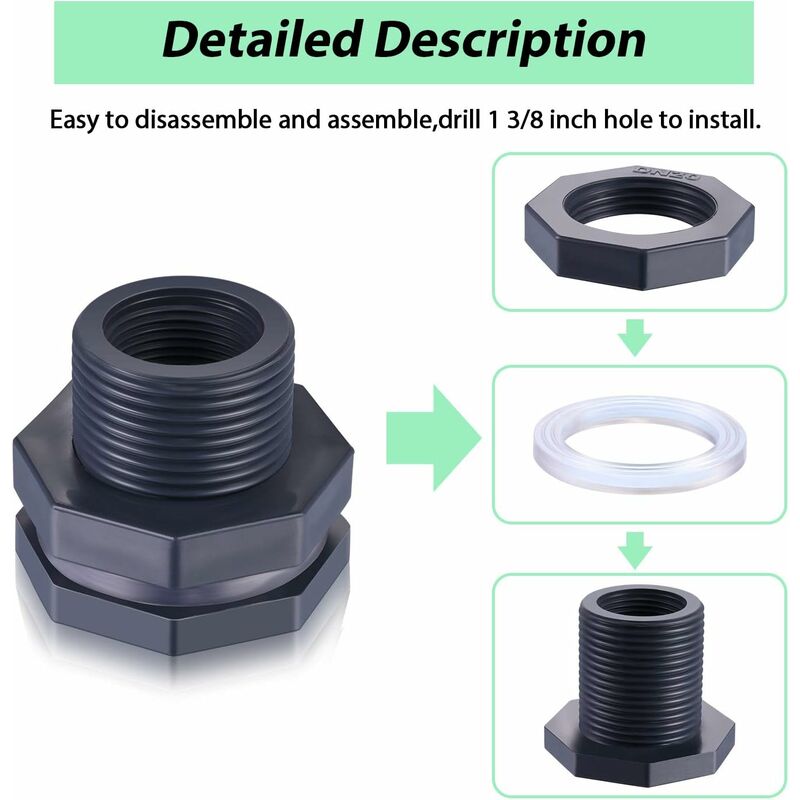 2-Piece Pvc Bulkhead Fitting For Rain Barrels, Aquariums, Water Tanks (3/4") - Image 3
