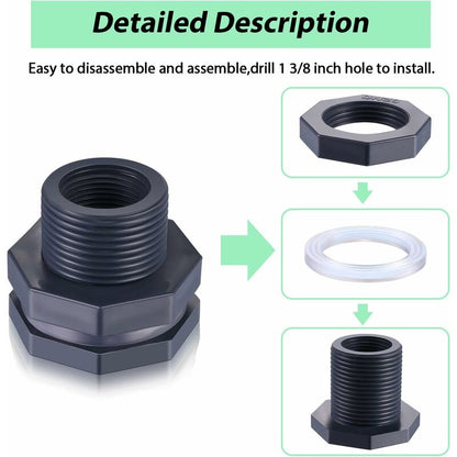 2-Piece Pvc Bulkhead Fitting For Rain Barrels, Aquariums, Water Tanks (3/4") - Image 3