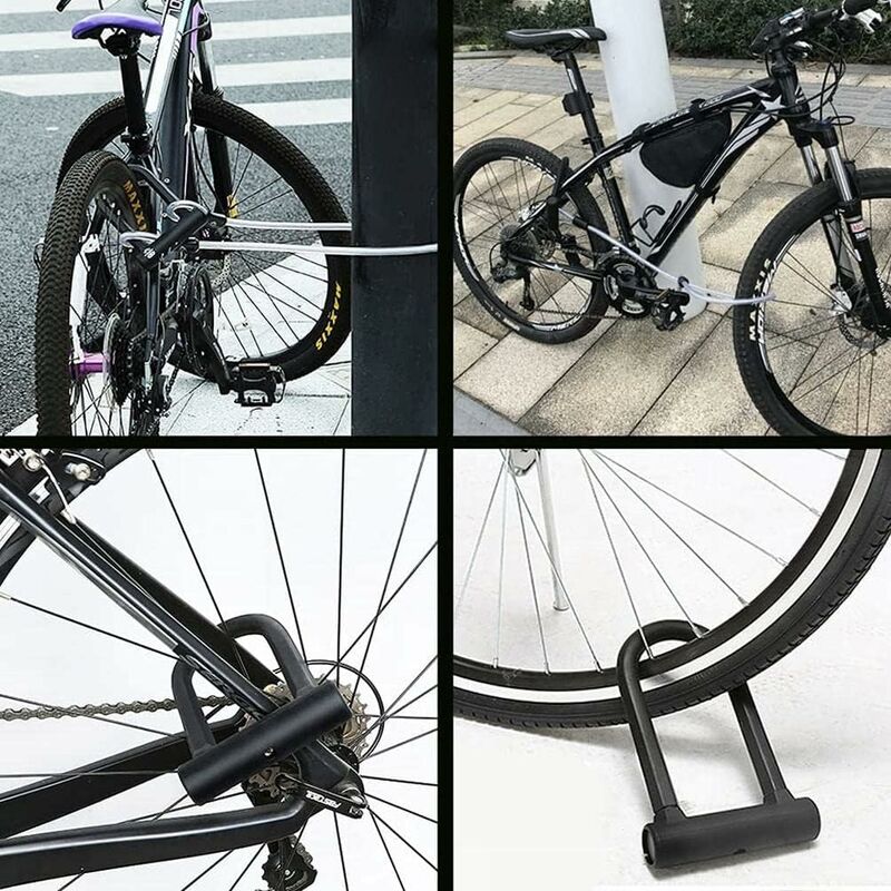 Bicycle U-Lock + Steel Cable Lock With Bracket 2 In 1 Flexible U-Lock Steel Cable - Image 4