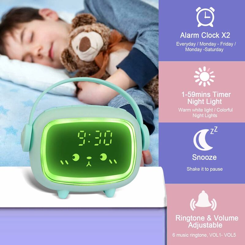Kids Digital Alarm Clock For Girls Boys, Angel Digital Alarm Clock With Lights And Snooze Function (Green) - Image 2