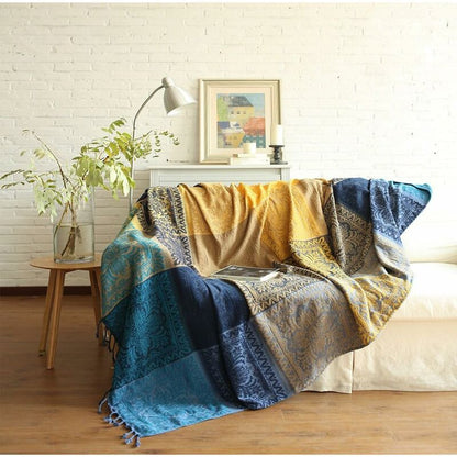 Cotton Single Sofa Blanket, Knitted Fringed Blanket, Double Sided Patchwork, Decorative Warm Blanket For Home Office - Image 2