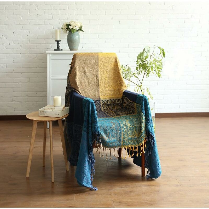 Cotton Single Sofa Blanket, Knitted Fringed Blanket, Double Sided Patchwork, Decorative Warm Blanket For Home Office - Image 3