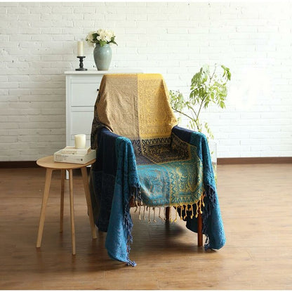 Cotton Single Sofa Blanket, Knitted Fringed Blanket, Double Sided Patchwork, Decorative Warm Blanket For Home Office - Image 3