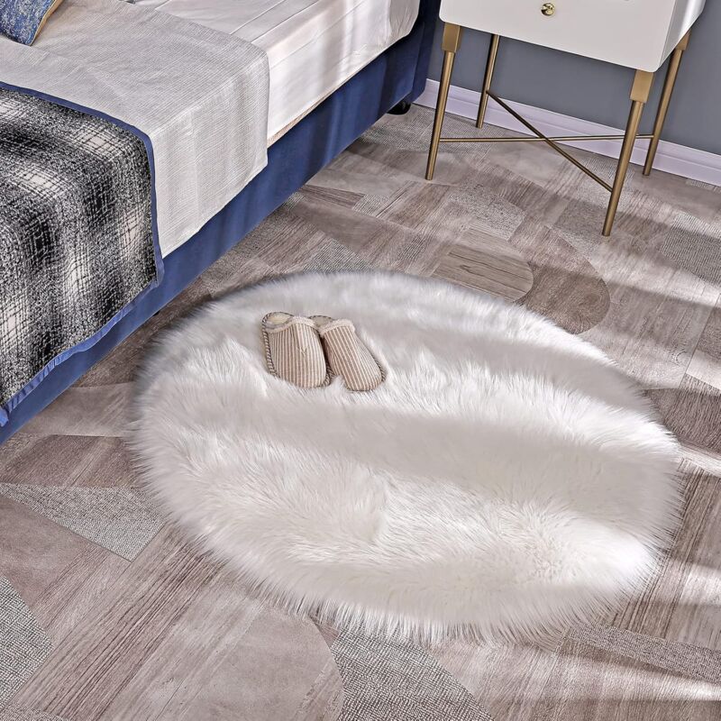 Faux Sheepskin Faux Lambskin Rug Fluffy Soft Longhair Decorative Sofa Chair Cushion Mat (White, 45X45Cm) - Image 2