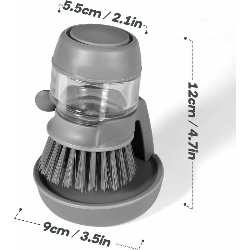 Soap Dispensing Dish Brush, Kitchen Hand Brush For Cleaning Dishes, Pots, Pans And Sinks -- Gray V014Dcbgre One Size - Image 2