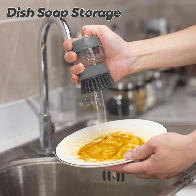 Soap Dispensing Dish Brush, Kitchen Hand Brush For Cleaning Dishes, Pots, Pans And Sinks -- Gray V014Dcbgre One Size - Image 3