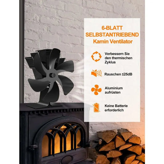 Wood Stove Fan 6 Blades Heat Powered Fireplace Fan Quiet Fan With Overheat Protection For Wood Burning Stove Gas - Image 2